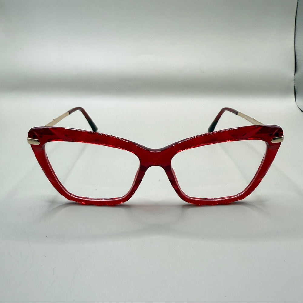 Vooglam Red transparent Cat-Eye Glasses frame, no prescription - Picture 2 of 7